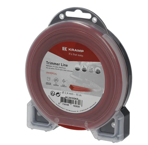 NL2415SKR Kramp trimmer line diameter 2.4 mm, 15 m, square, red