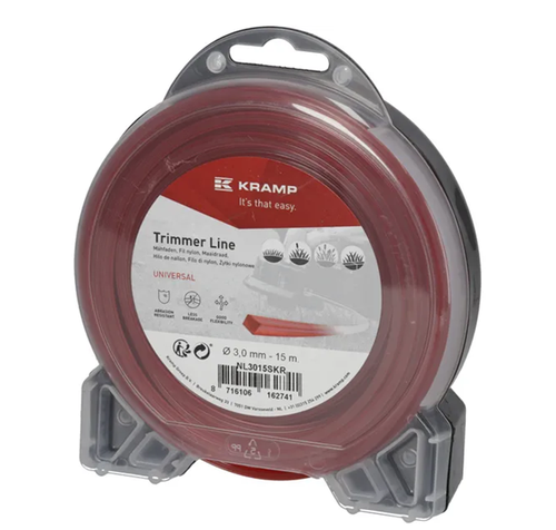 NL3015SKR Kramp trimmer line diameter 3 mm, 15 m, square, red